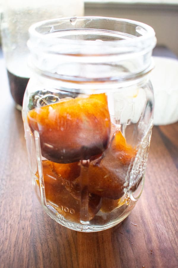 coffee ice cubes in mason jar