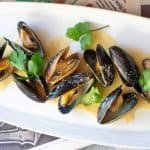 Easy Thai Coconut Curry Mussels on white plate