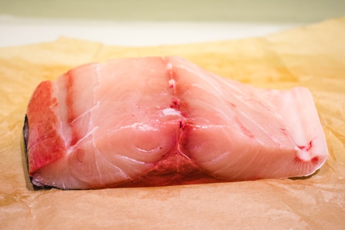 1 pound fillet of skin on yellowtail on brown butcher paper