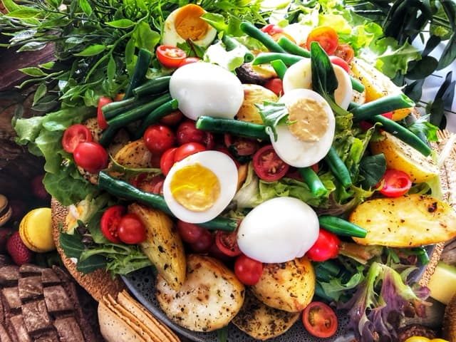 Potato, cherry tomato, green bean, and egg salad