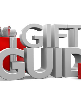 Gift Guide in gray letters with red present images
