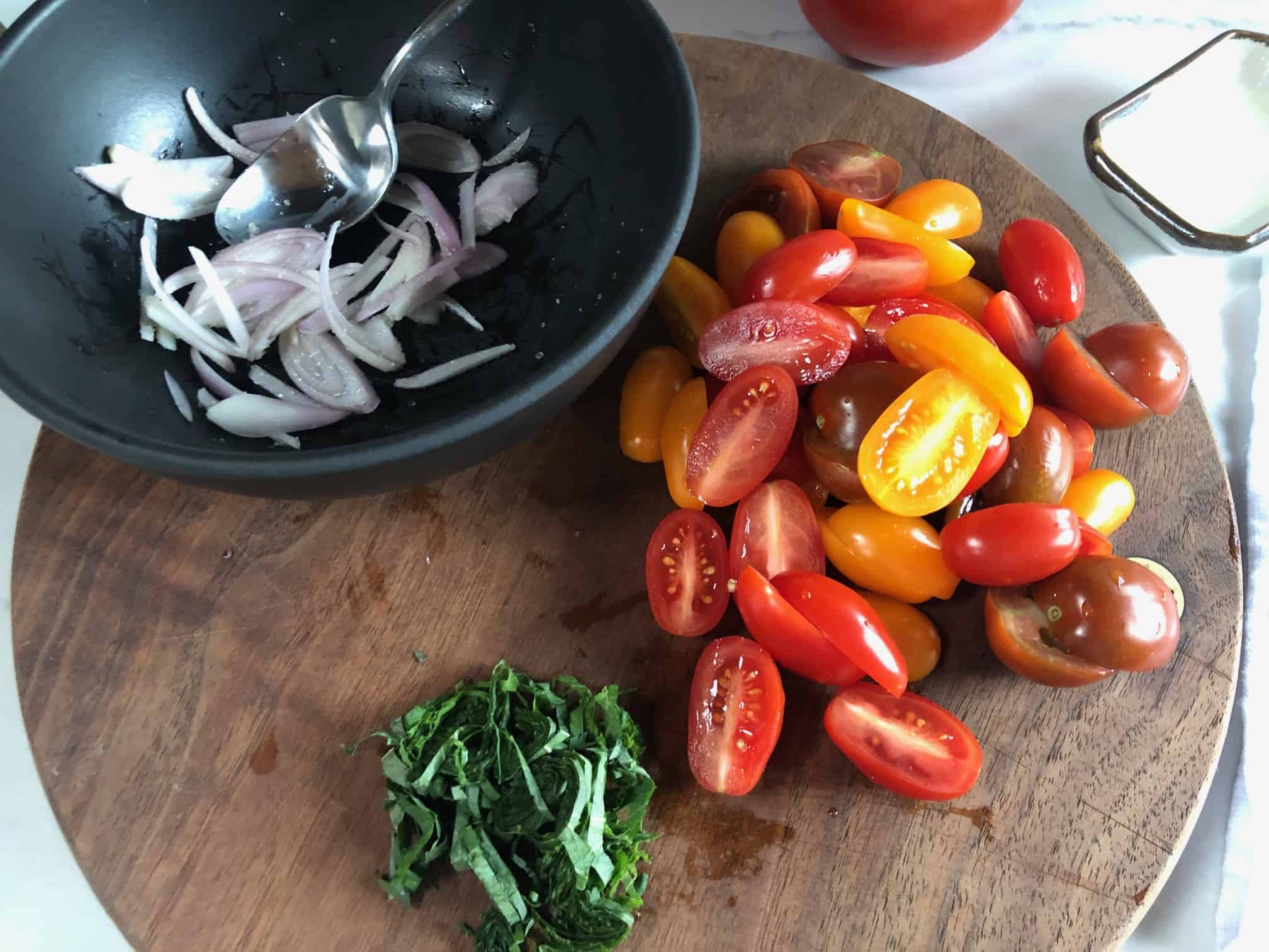 chopped ingredients for asian tomato salad