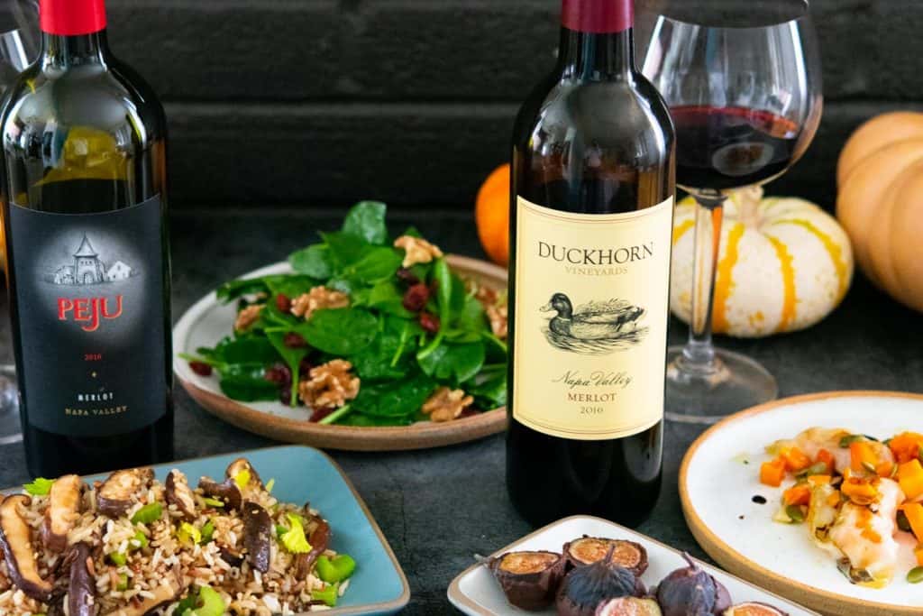 Peju and Duckhorn merlots with a fall vegan dishes