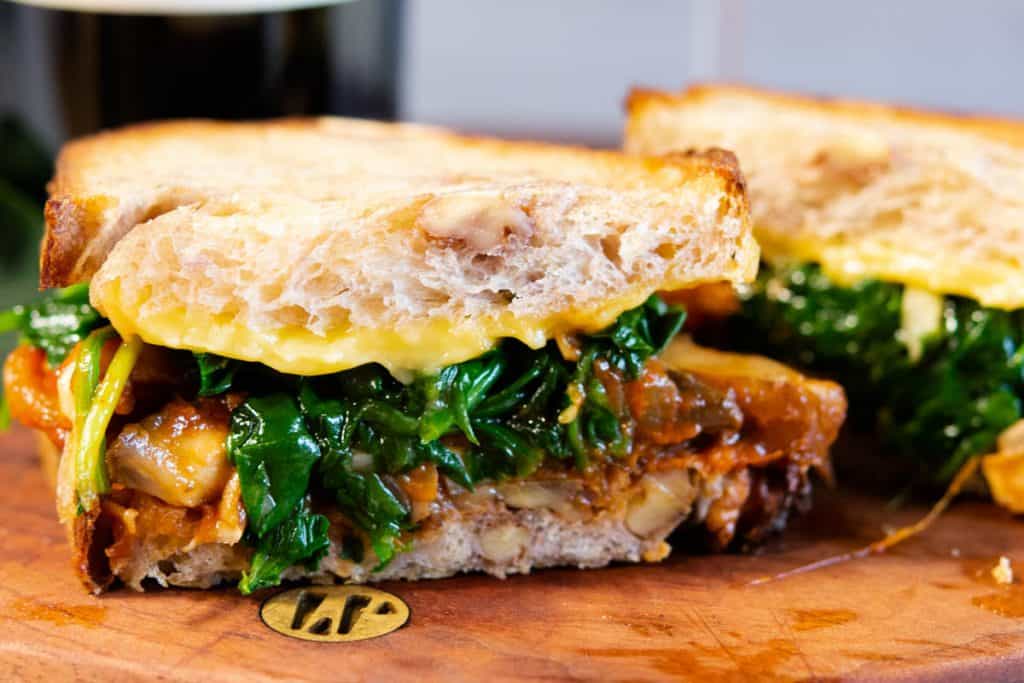 vegan lasagna sandwich cut in half