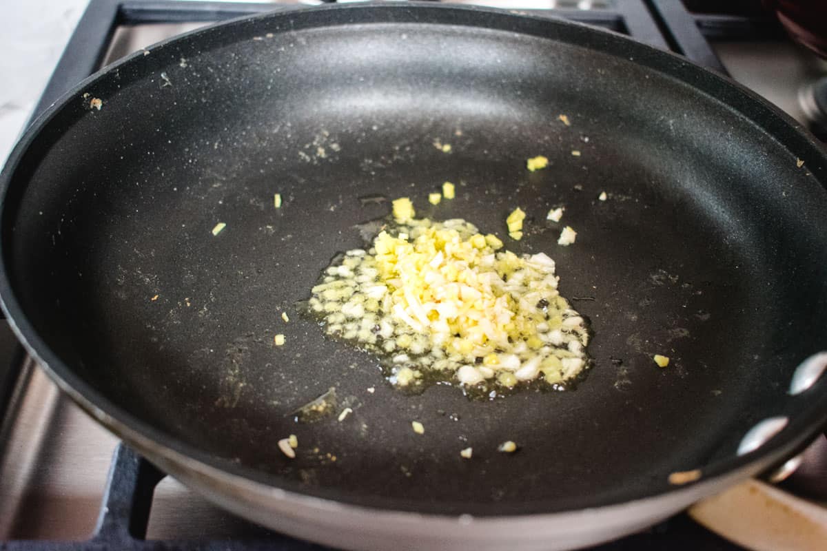 garlic and ginger in a nonstick pan