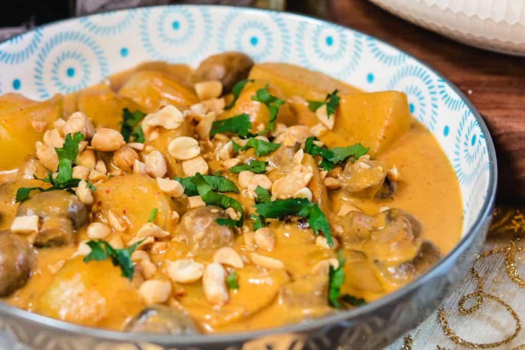 mushroom mussaman curry in a bowl