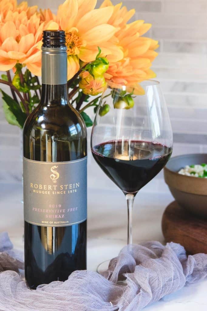 robert stein 2019 shiraz bottle and glass of wine