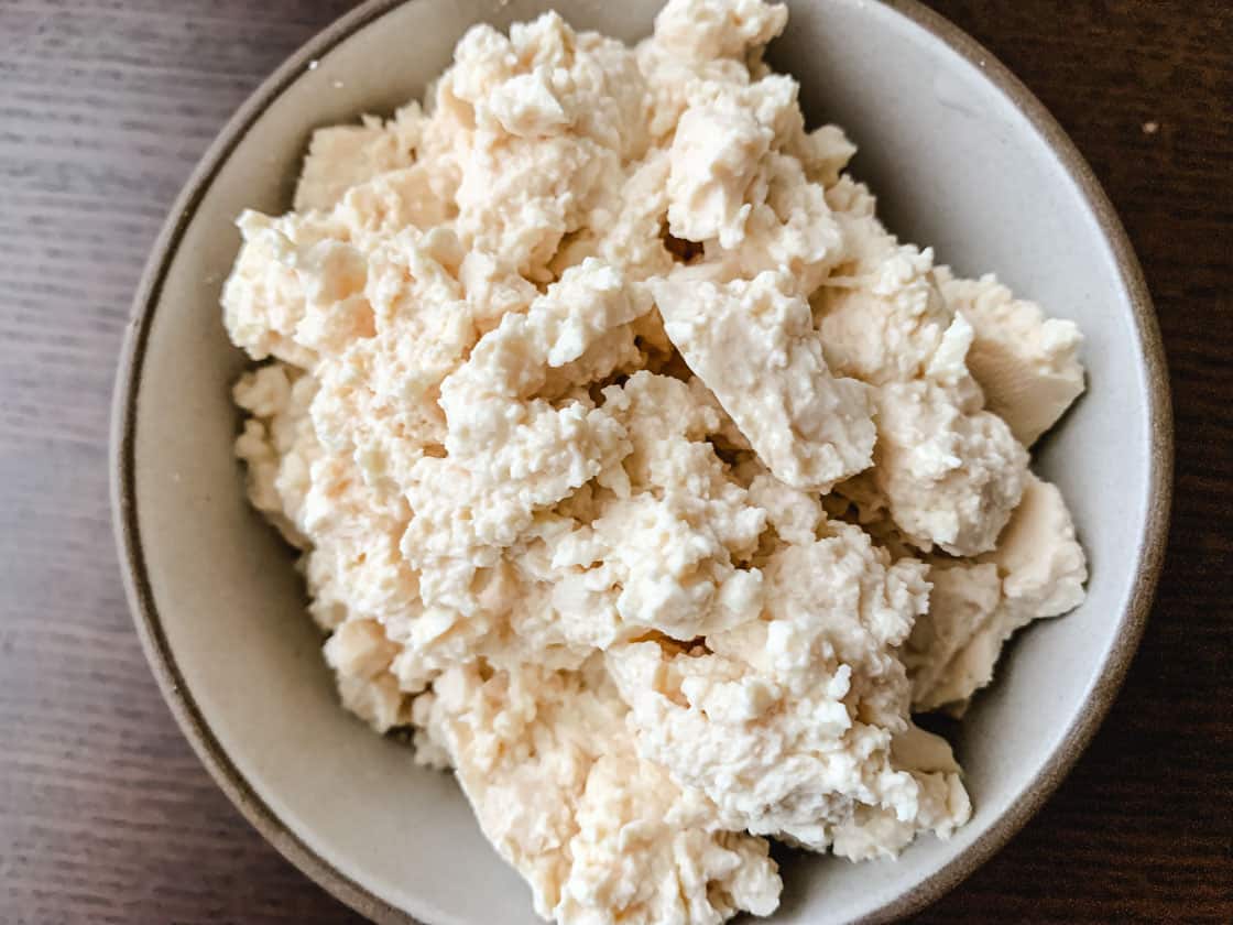 mashed tofu in a bowl